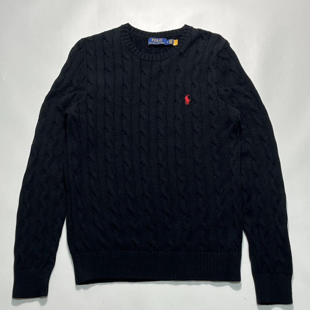 ラルフローレン ケーブルニット M 黒 ブラック フィッシャーマン 7679