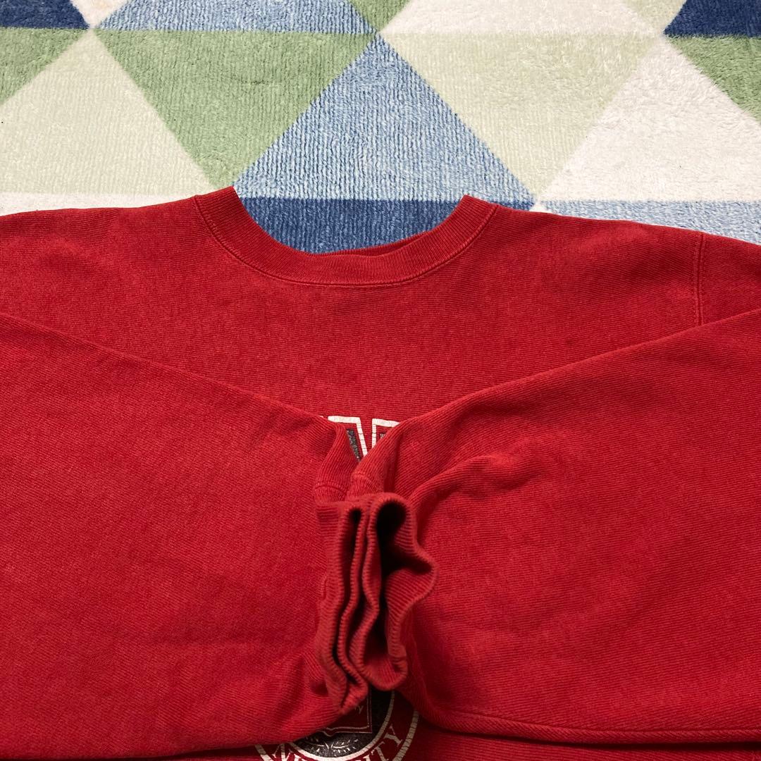 90s Championレッド三段 リバースウィーブ刺繍タグLサイズUSA製美品