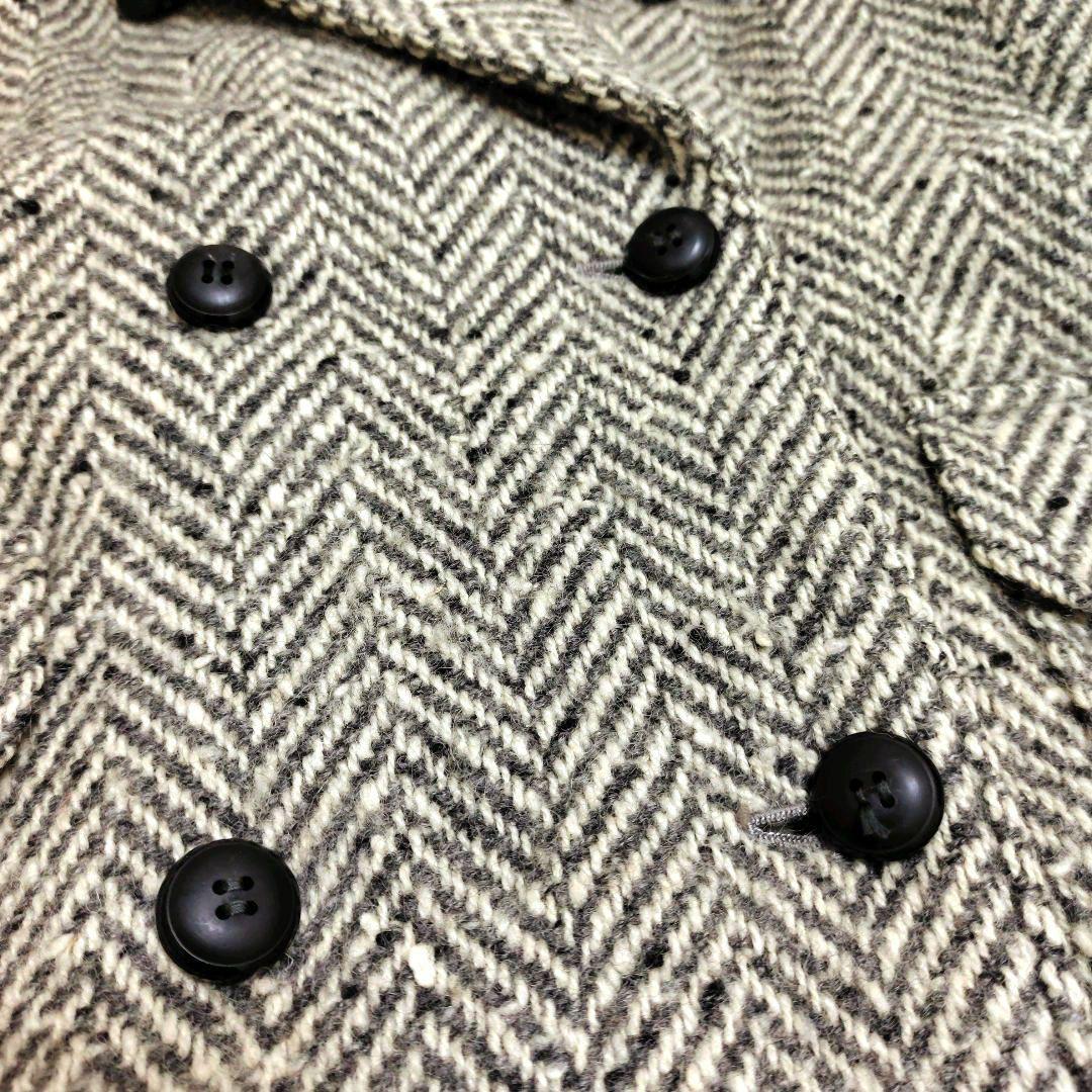 イヴサンローラン ダブルブレストコート ヘリンボーン ツイード ベロア切替