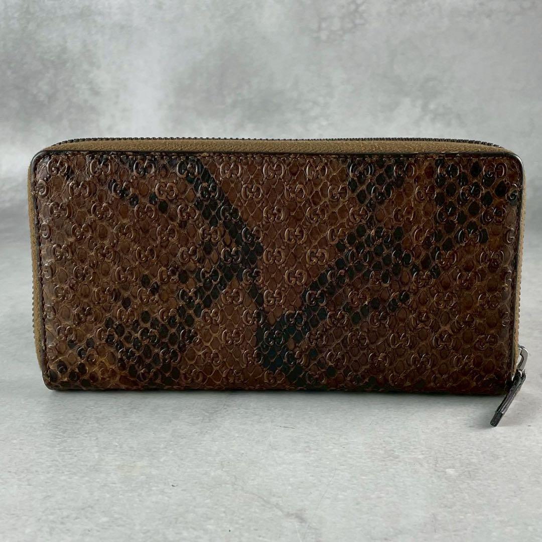 美品 希少✨グッチ 長財布 ラウンドファスナー マイクロシマ パイソン レザー