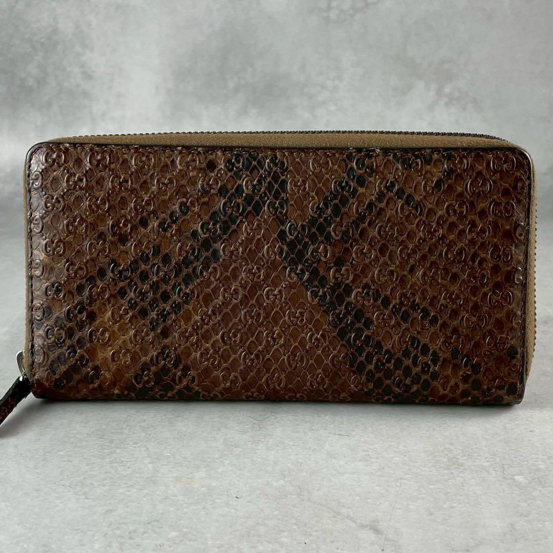 美品 希少✨グッチ 長財布 ラウンドファスナー マイクロシマ パイソン レザー