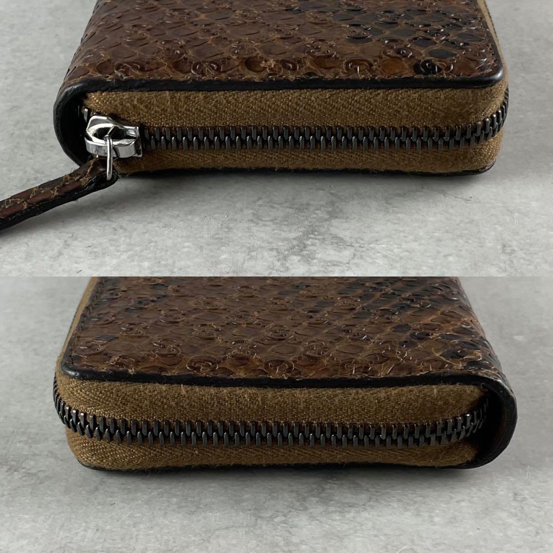美品 希少✨グッチ 長財布 ラウンドファスナー マイクロシマ パイソン レザー