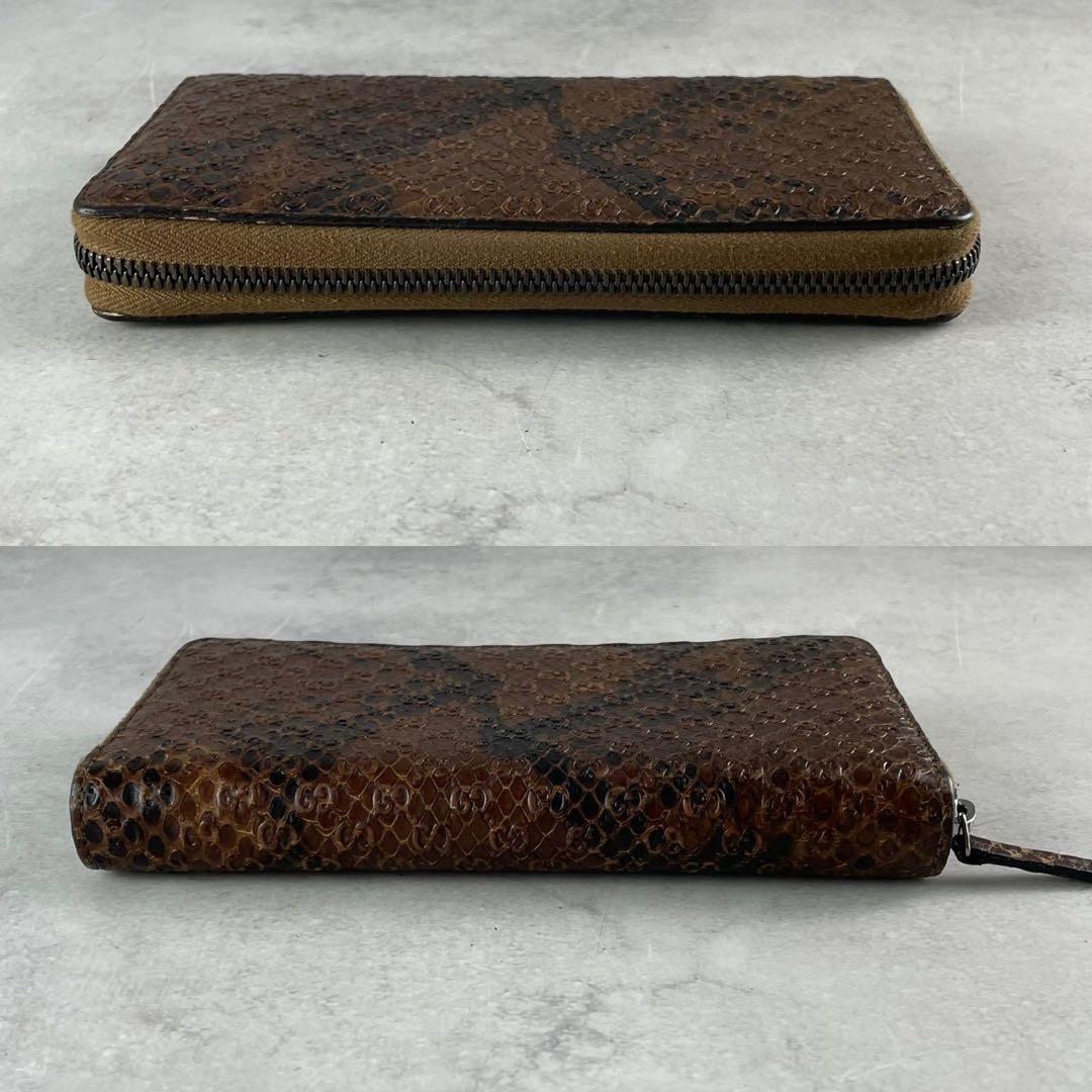 美品 希少✨グッチ 長財布 ラウンドファスナー マイクロシマ パイソン レザー