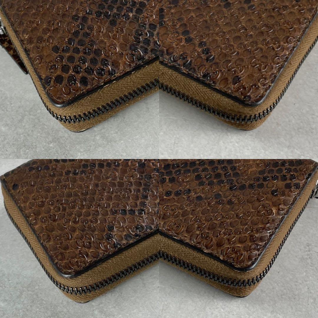 美品 希少✨グッチ 長財布 ラウンドファスナー マイクロシマ パイソン レザー