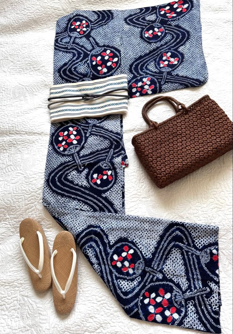 粋な大人の浴衣 極上の逸品です ◆ 有松絞り 団扇うちわ 高身長の方にも