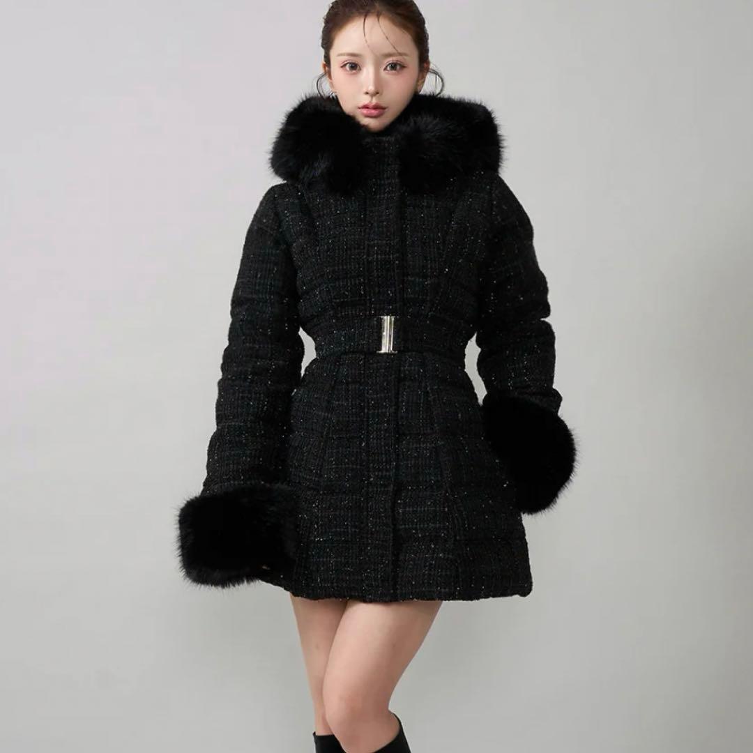 Darich♡レディミディツイードダウンコート♡ブラック♡S♡新品未開封