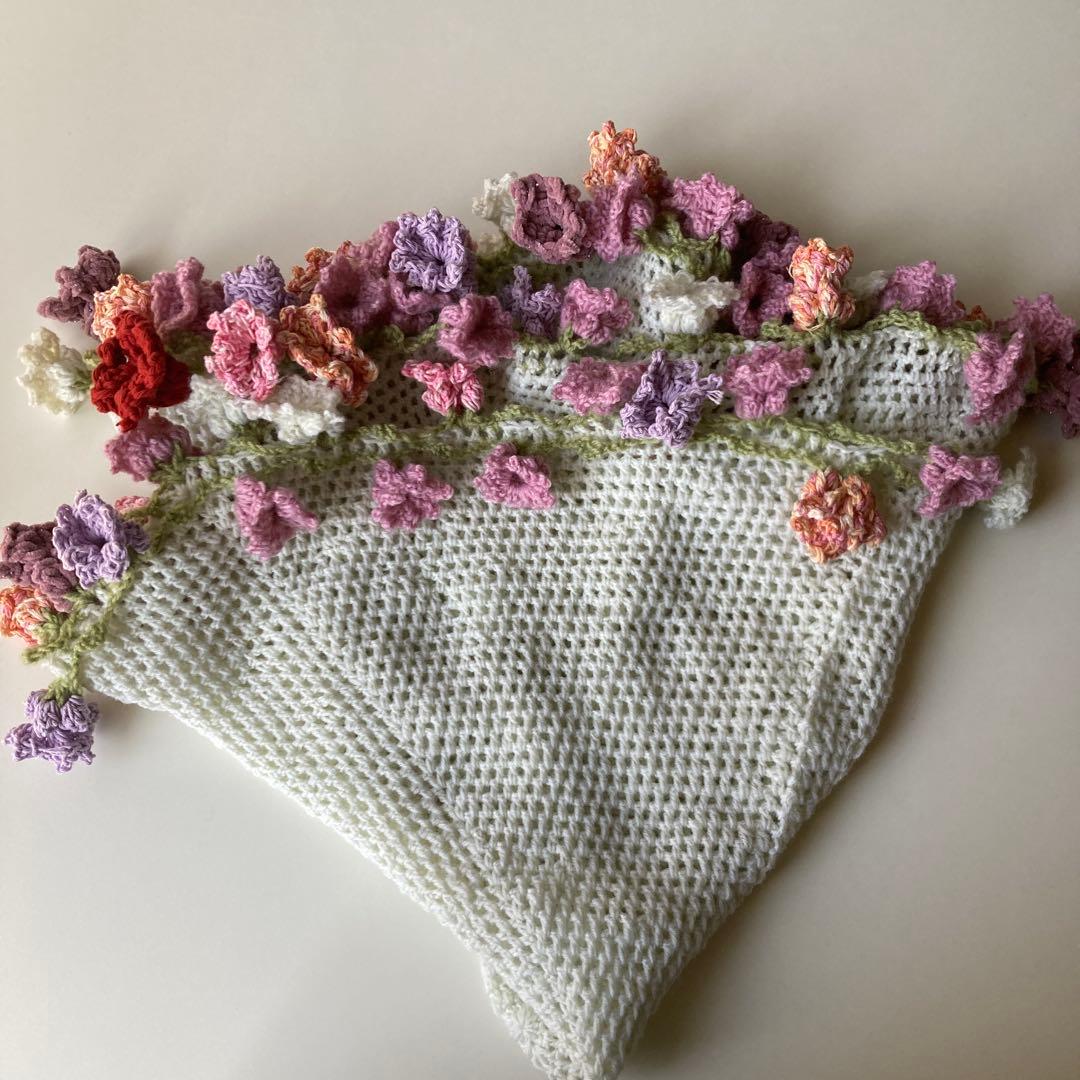 花束ブランケット　ブーケブランケット　ピンク　毛糸編み物　推し活　結婚式プレ花嫁