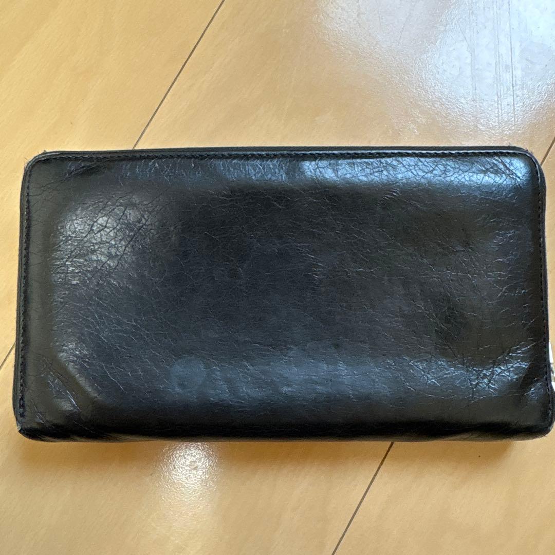 [BALENCIAGA] ラウンドファスナー ブラック レザー ロゴ