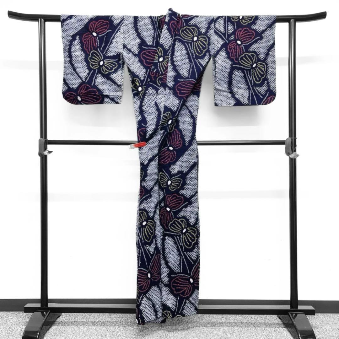 浴衣　有松鳴海絞り　蝶　流線　着物　055w