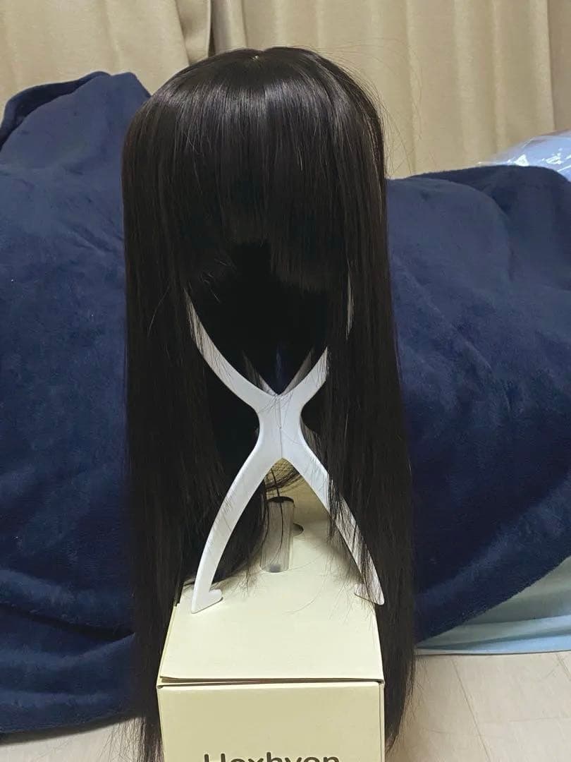 人毛100%フルウィッグ ロング ナチュラルブラック