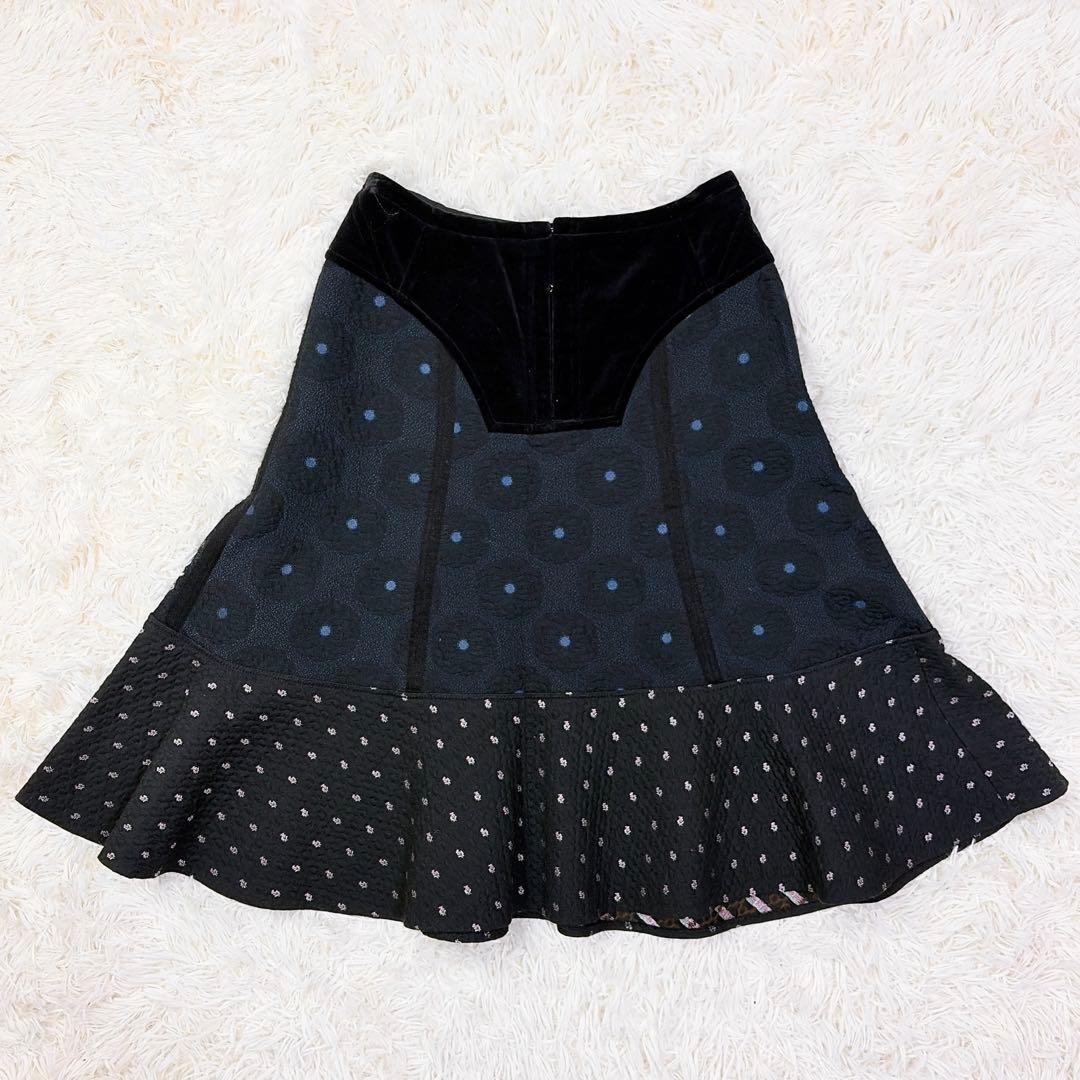 【美品】コムデギャルソン　ベロア切替　花柄フレアスカート　立体ジャガード