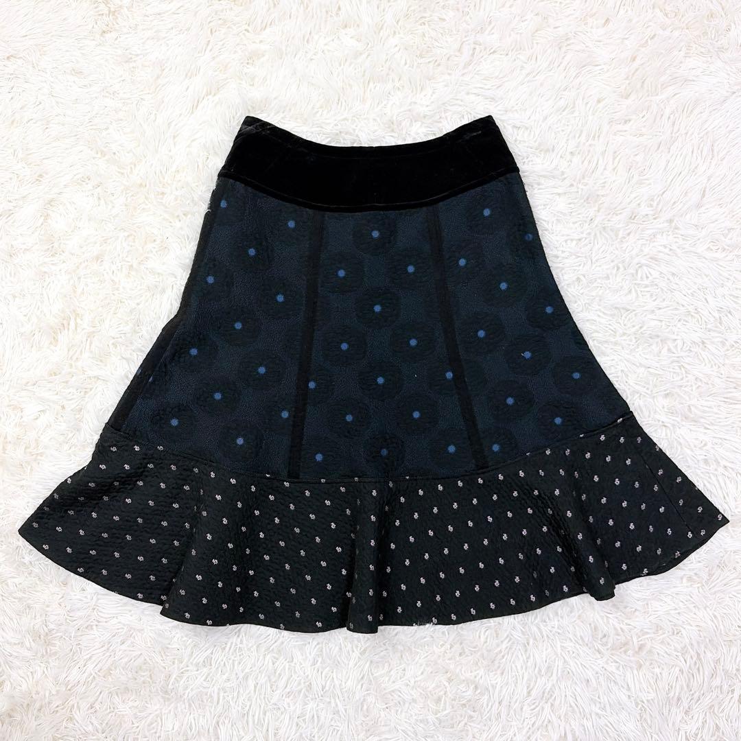 【美品】コムデギャルソン　ベロア切替　花柄フレアスカート　立体ジャガード