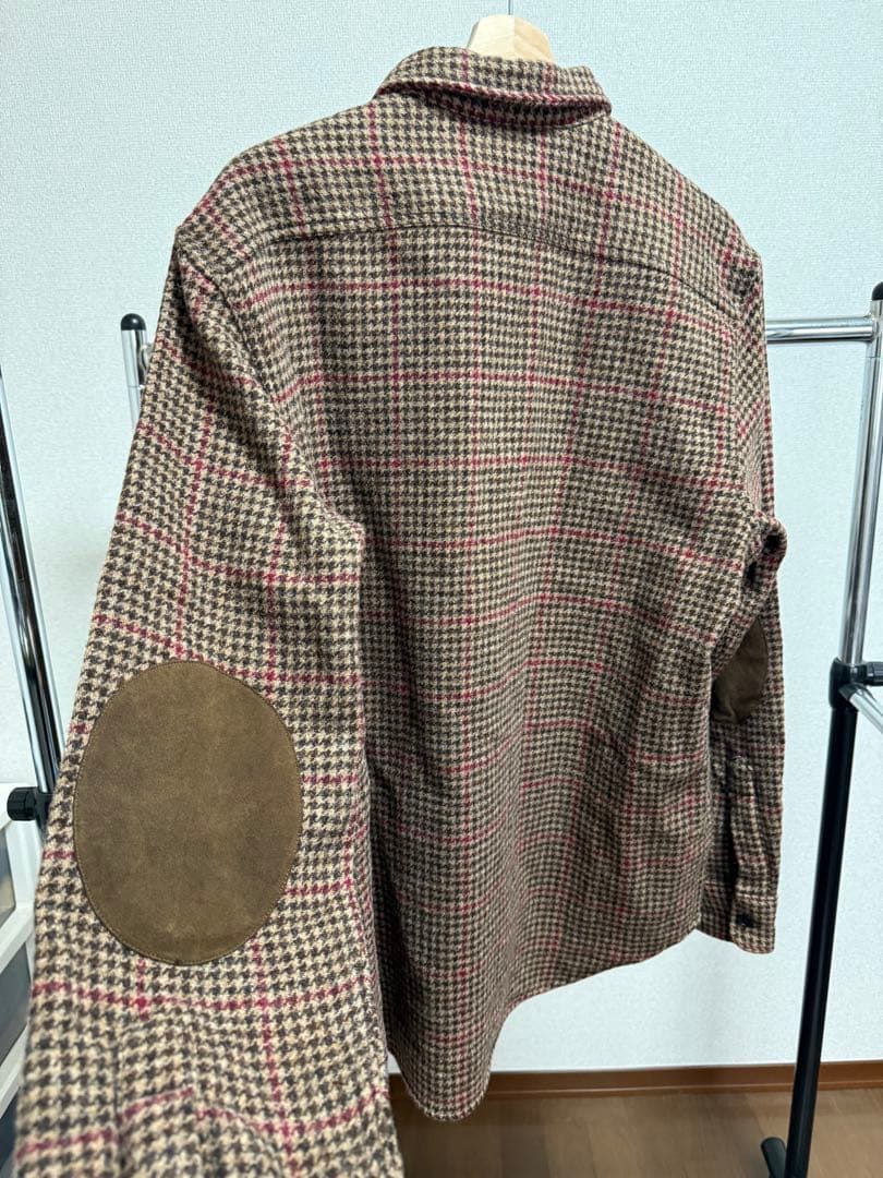 RALPH LAUREN 千鳥格子デザイン肘あて付きウールシャツ　メンズL