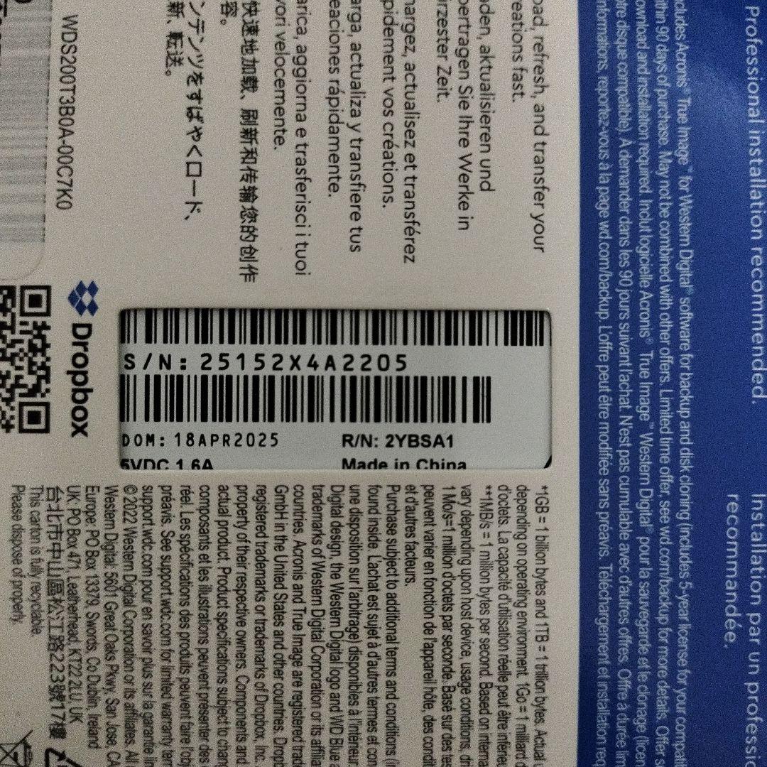 【新品未開封】WD Blue SA510 2TB SATA SSD 2.5インチ