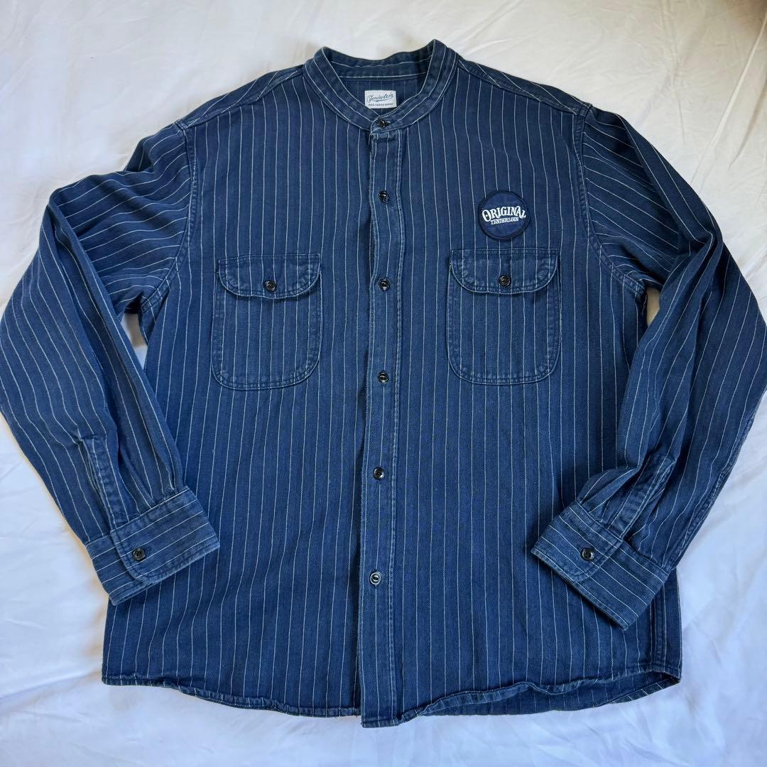 テンダーロイン　スタンドカラー　ワークシャツ　長袖　ストライプ　L ワッペン