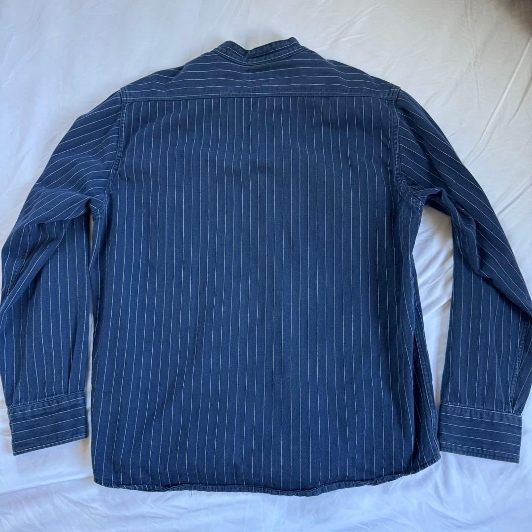 テンダーロイン　スタンドカラー　ワークシャツ　長袖　ストライプ　L ワッペン