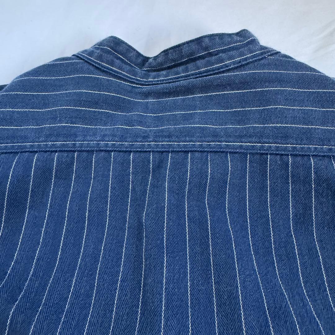 テンダーロイン　スタンドカラー　ワークシャツ　長袖　ストライプ　L ワッペン