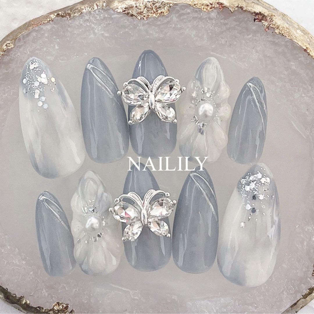 ネイルチップ ニュアンス ぷっくり ガーリー 韓国