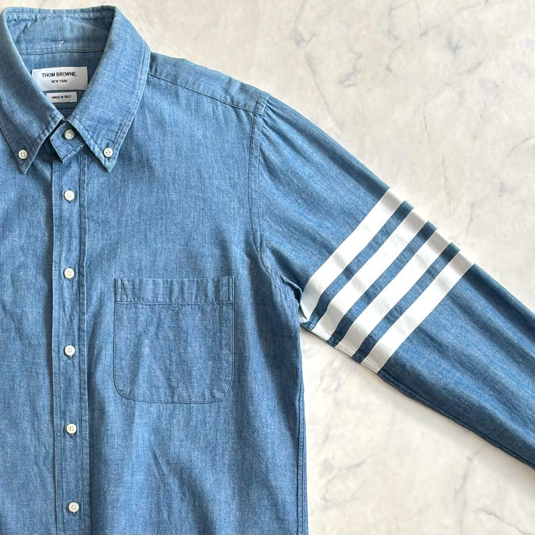 トムブラウン 4bar デニムシャツ インディゴブルー 長袖 サイズ1 ti1
