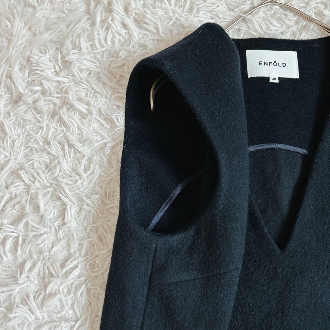 美品⁂エンフォルド⁂ メルトンオーバーパッチワークポケットワンピース　紺色　M