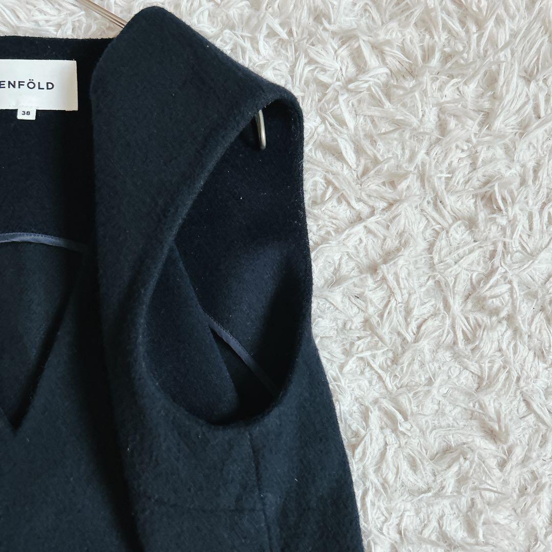 美品⁂エンフォルド⁂ メルトンオーバーパッチワークポケットワンピース　紺色　M