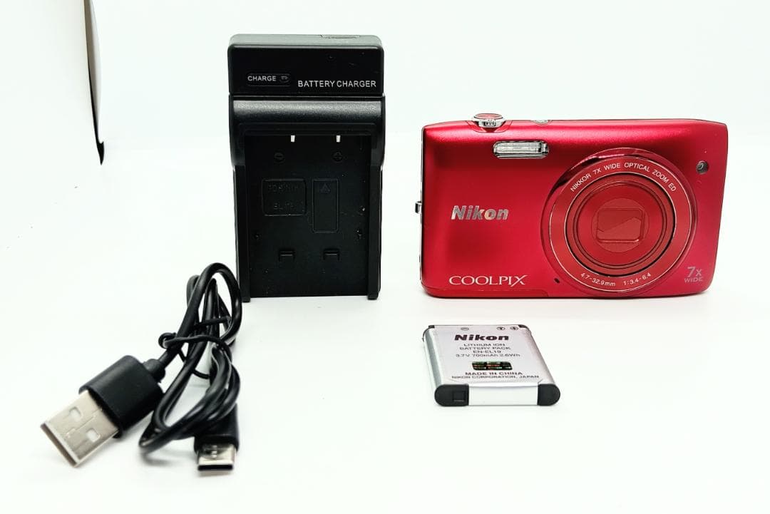Nikon COOLPIX S3400 赤 7倍光学ズーム 充電器付き 美品