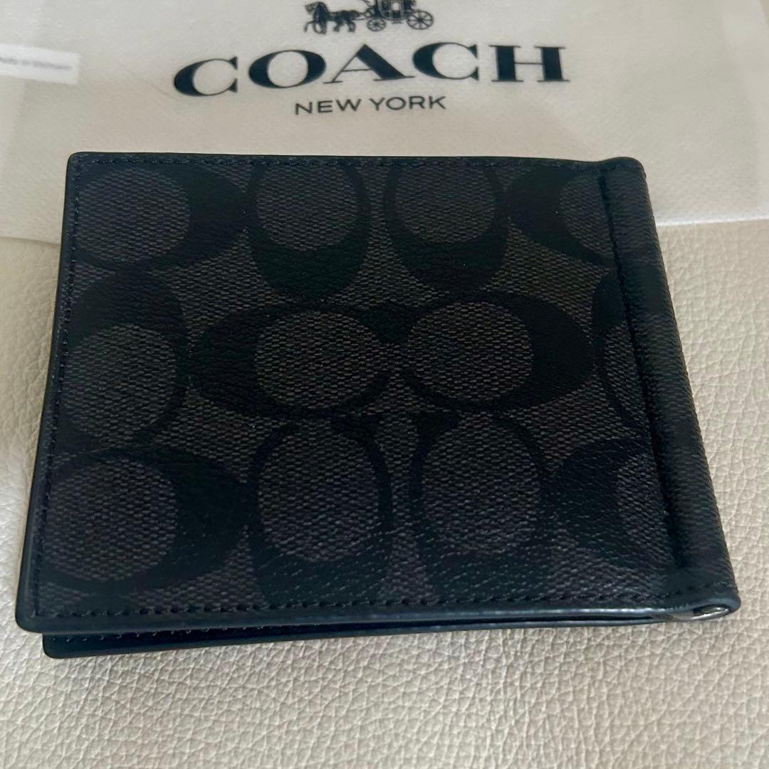未使用　COACH　マネークリップ　折り財布　小銭入れ付き