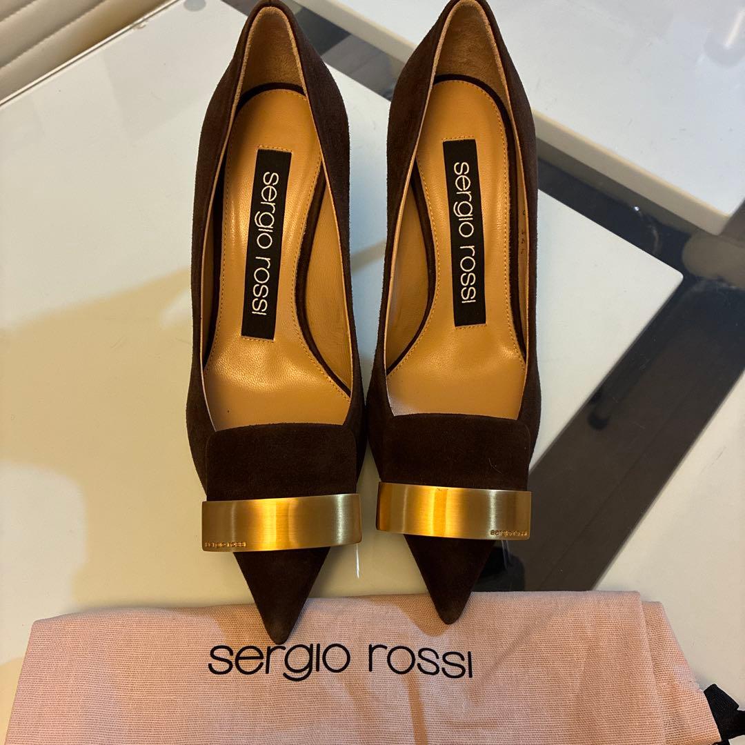 Sergio Rossiセルジオロッシsr1ダークブラウン ゴールド34 1/2