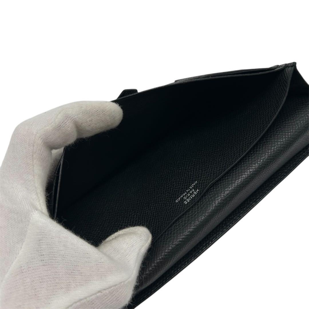 エルメス ベアン 長財布 ⬜︎J刻印 シルバー金具 メンズ H金具 ブラック 小銭