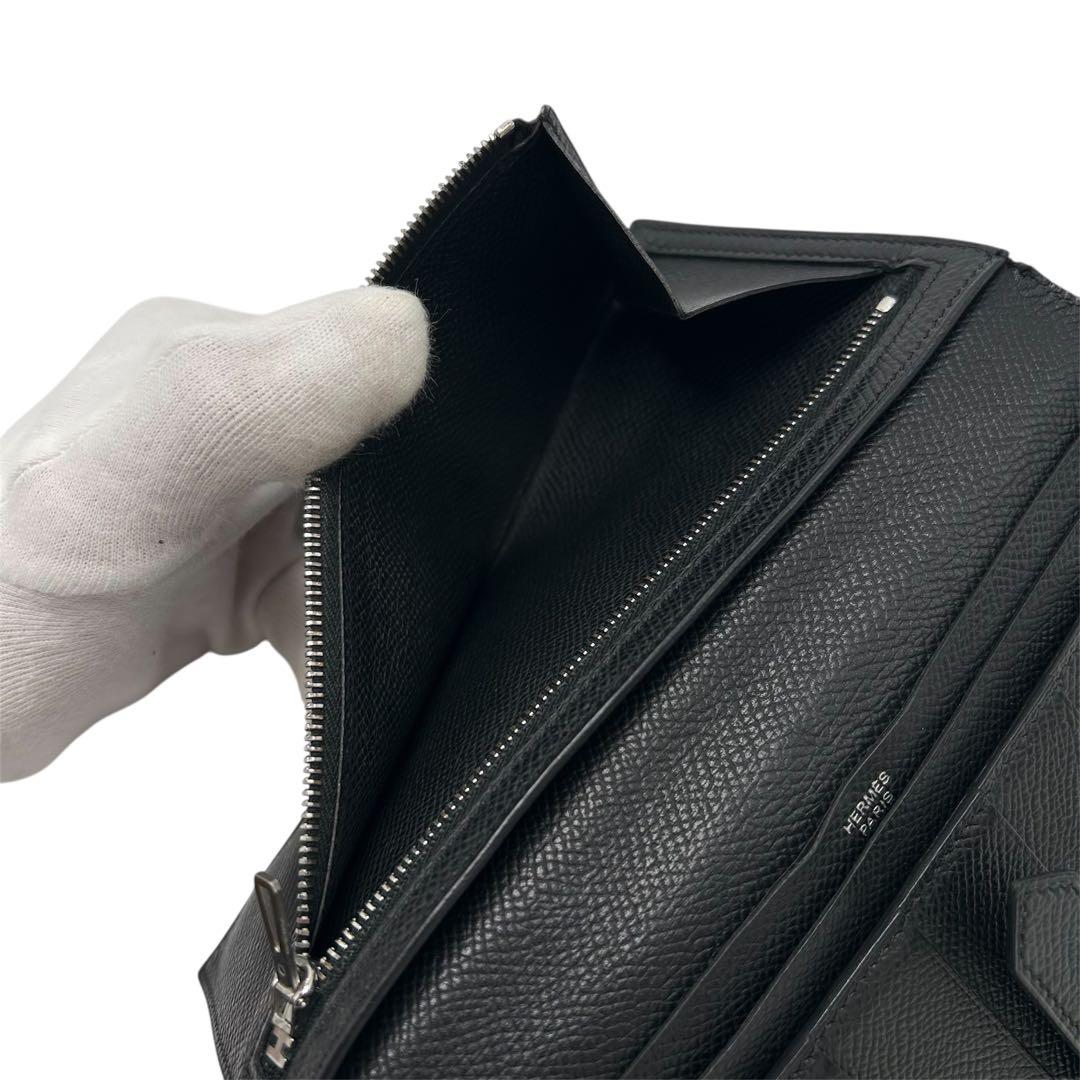 エルメス ベアン 長財布 ⬜︎J刻印 シルバー金具 メンズ H金具 ブラック 小銭