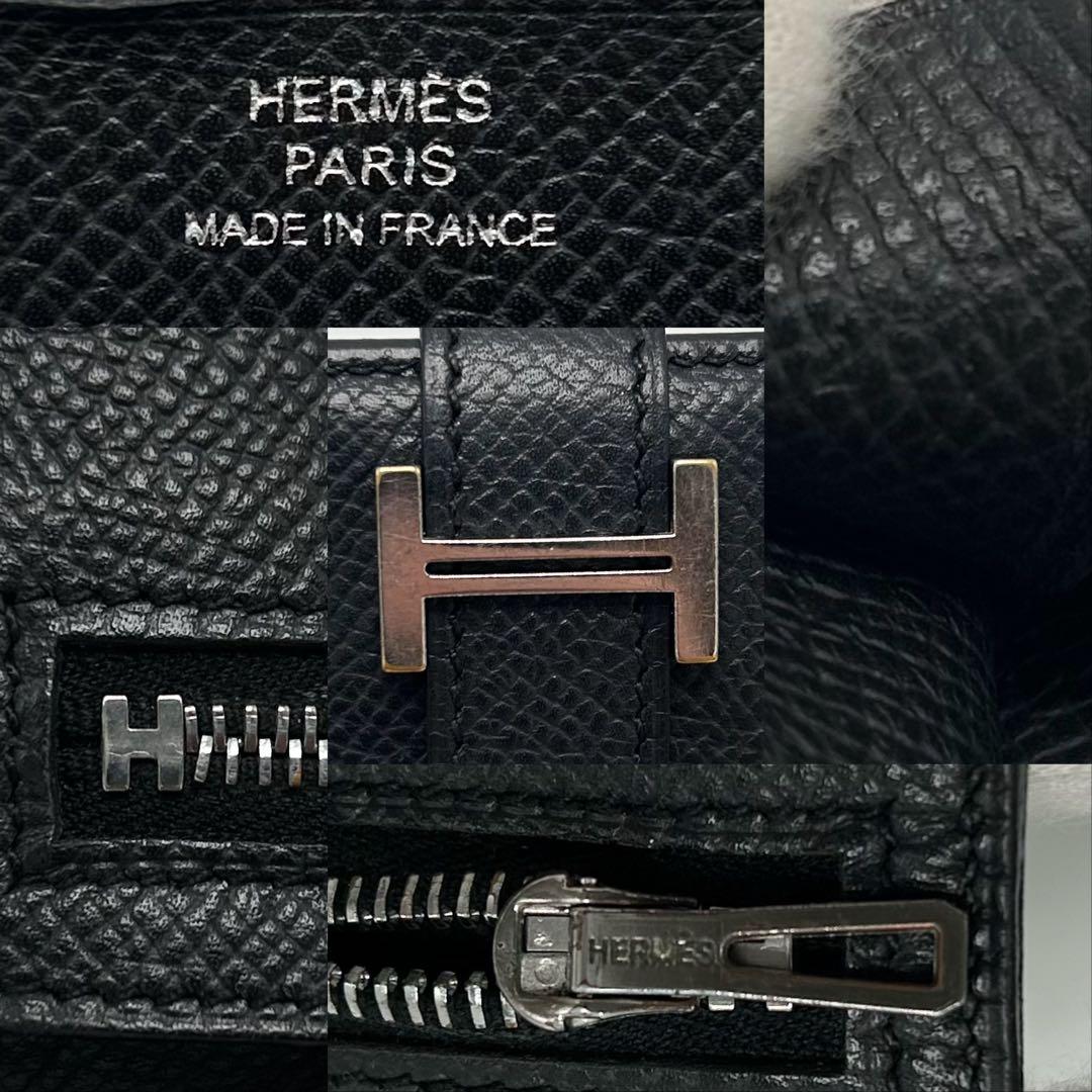 エルメス ベアン 長財布 ⬜︎J刻印 シルバー金具 メンズ H金具 ブラック 小銭