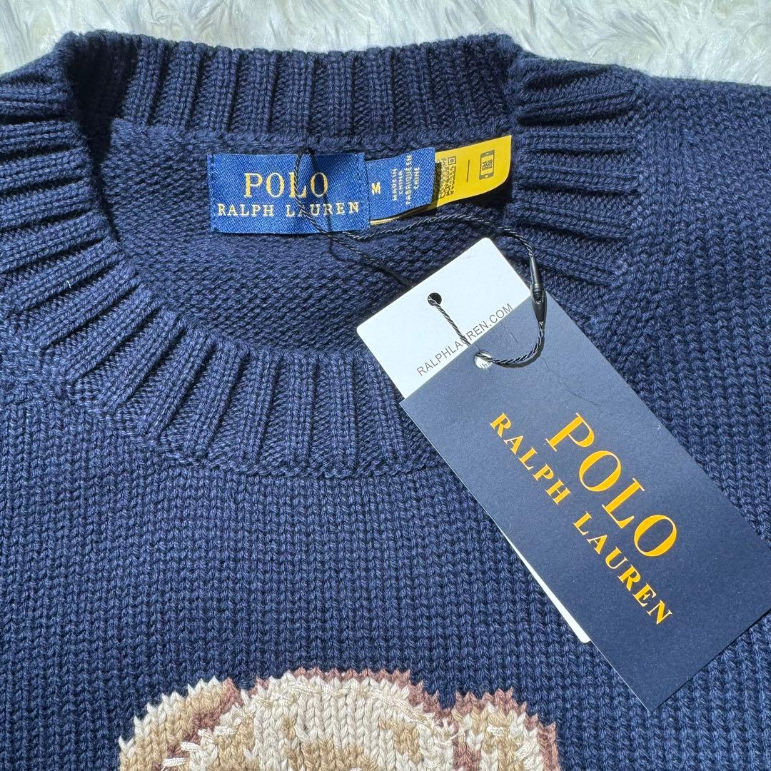 サイズM ポロベア ニット セーター ネイビー 国旗柄 メンズ レディース
