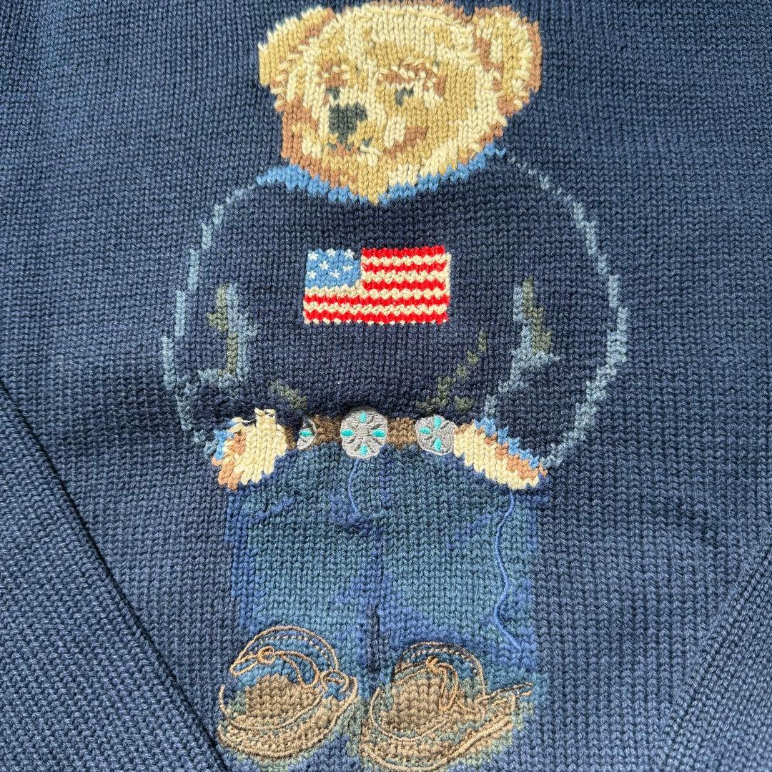 サイズM ポロベア ニット セーター ネイビー 国旗柄 メンズ レディース