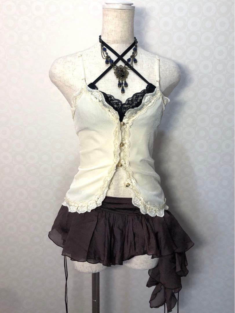 レース ベロアキャミ Y2K 平成ギャル フェアリーグランジ バレエコア 当時物