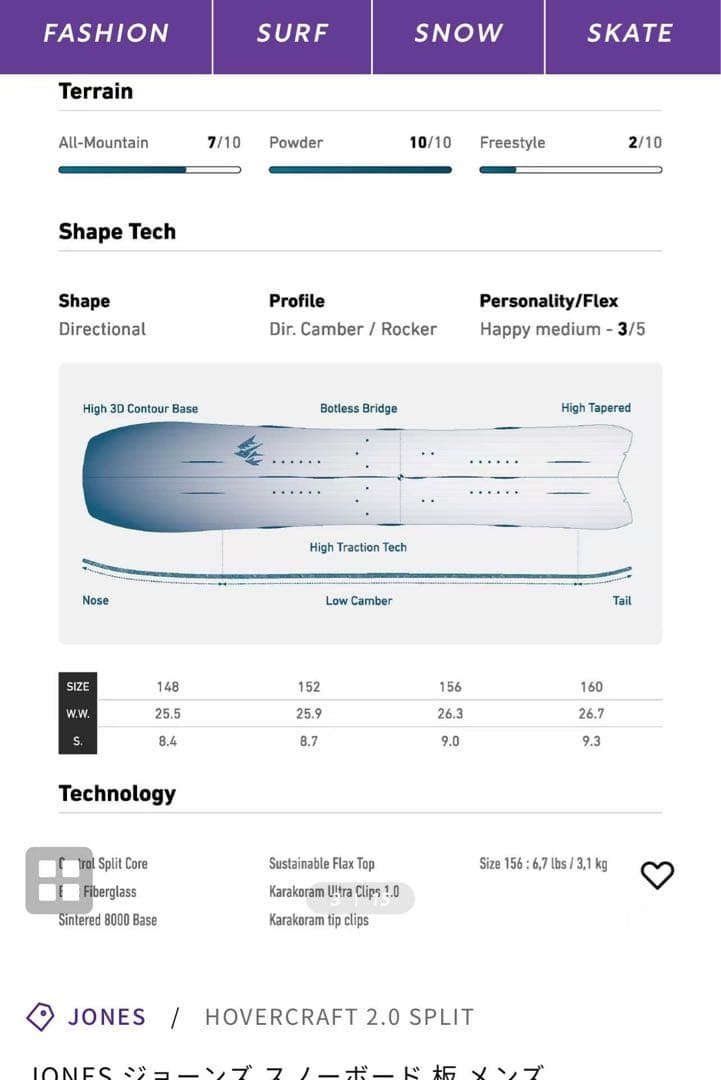 JONES ジョーンズ スノーボード 板SPLIT25-26モデル MM B21