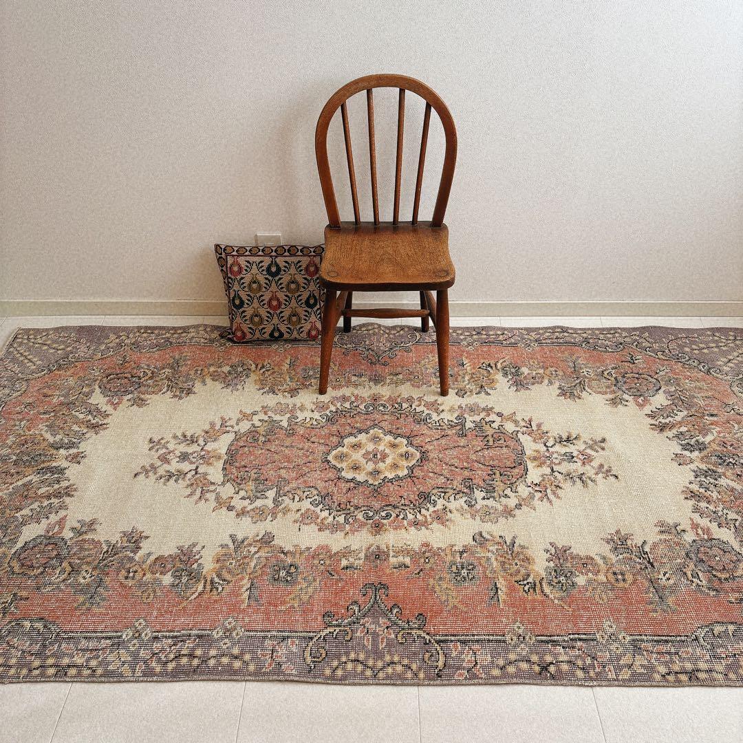 みかんトルコ　ヴィンテージラグ　ピンク　パープル