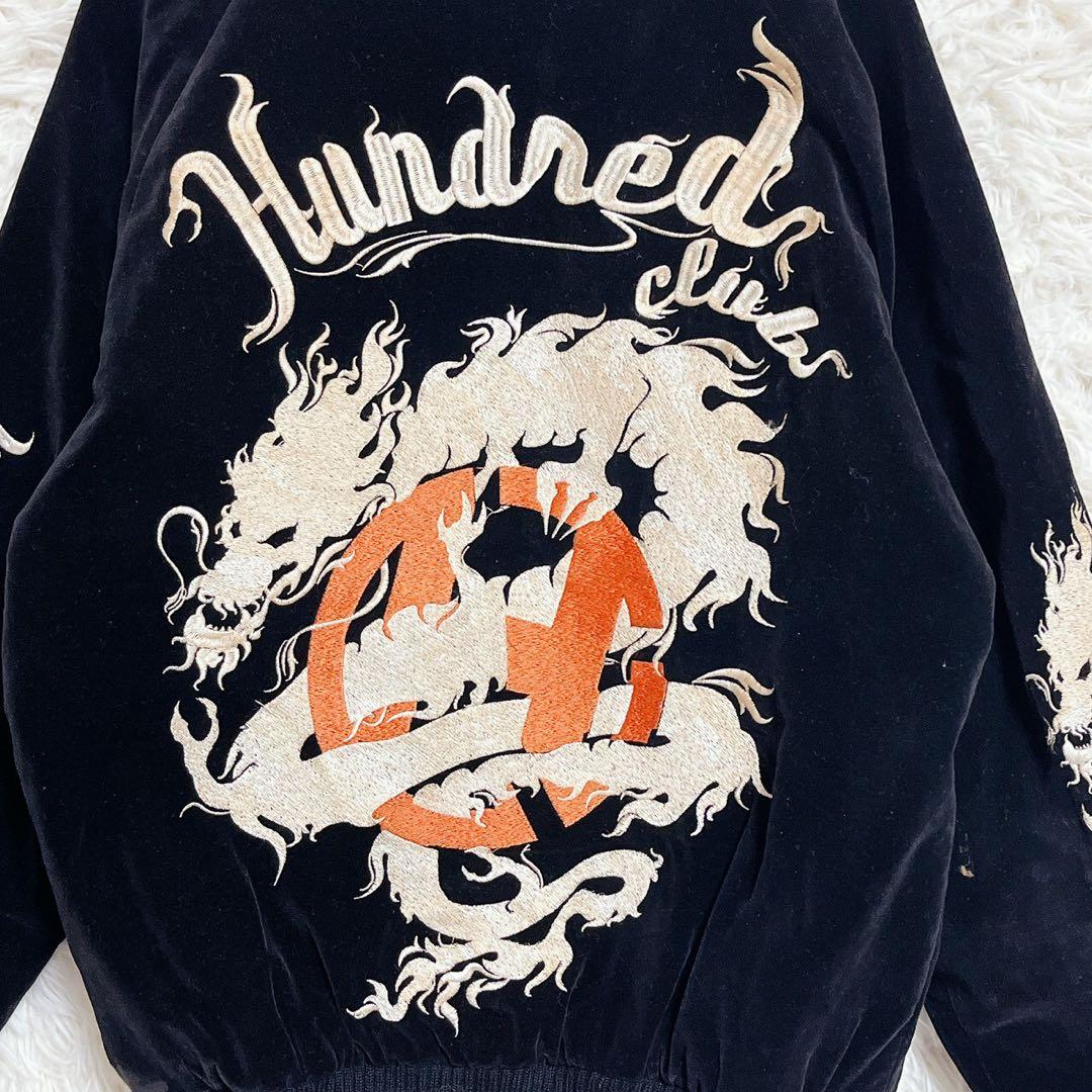 【HUNDREDCLUB】スカジャン 龍刺繍 ベロア (2) ドラゴン 黒