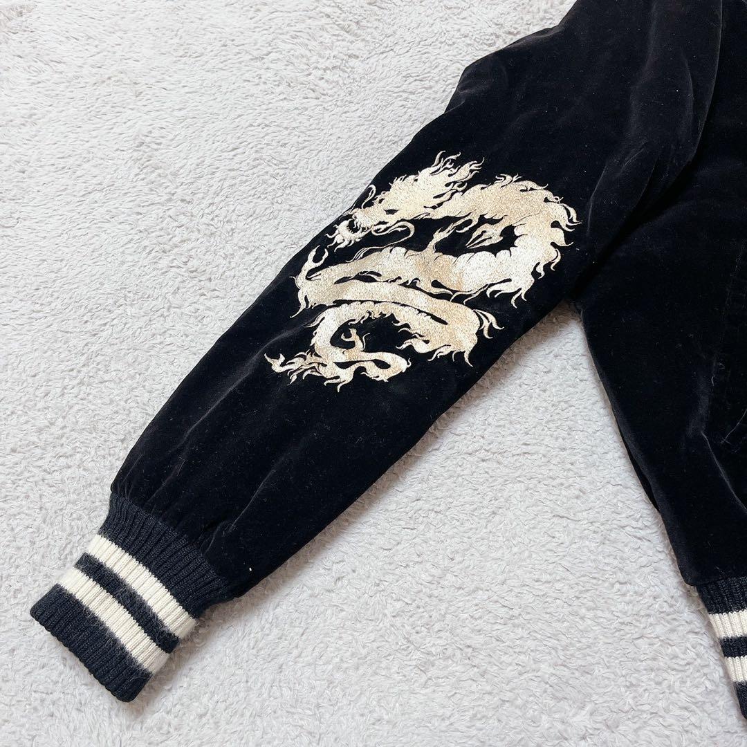 【HUNDREDCLUB】スカジャン 龍刺繍 ベロア (2) ドラゴン 黒