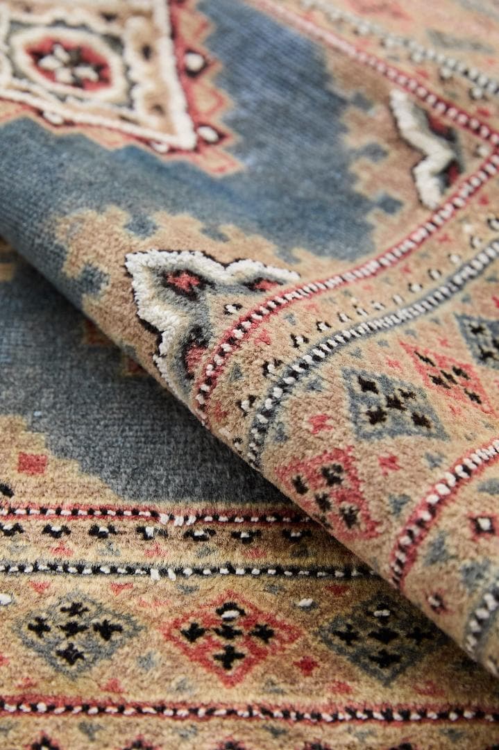 ヴィンテージラグ　トライバルラグ　パキスタン産（113×78cm）青　ベージュ