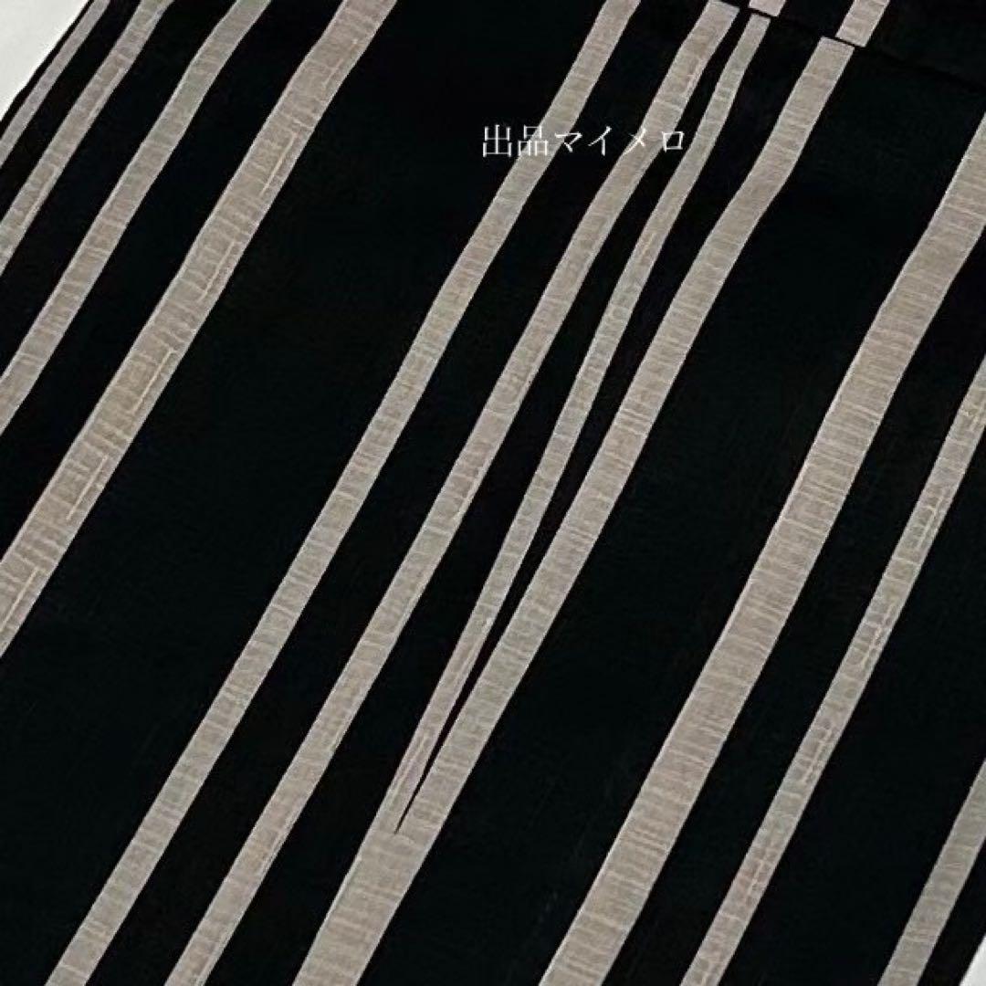 浴衣　綿麻　粋な夏着物　縦縞　黒　兵児帯　プリーツ　2点　0729①