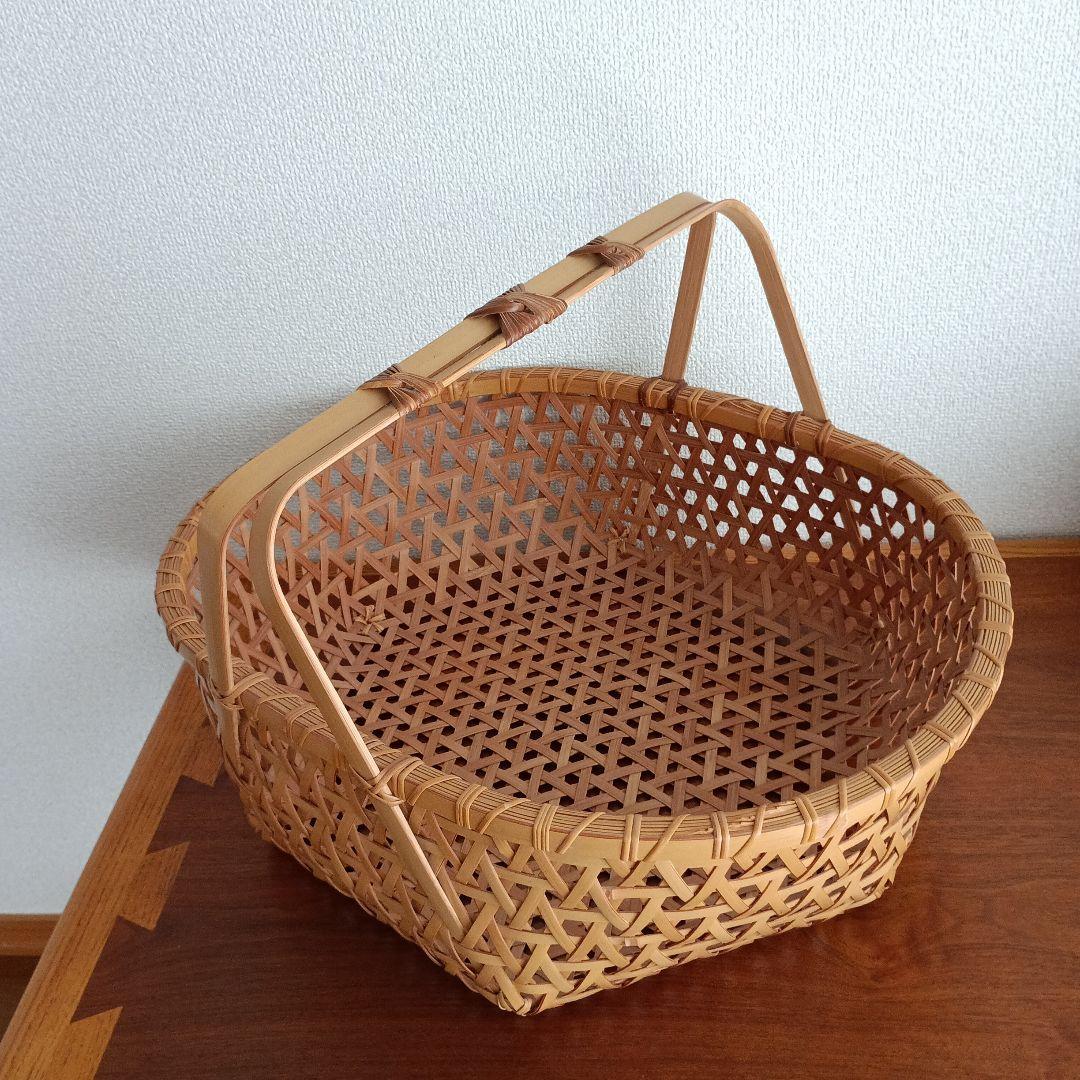 竹製籠　宮崎　作家物　竹細工　バスケット　大きめかご　天然素材　亀甲　クラフト