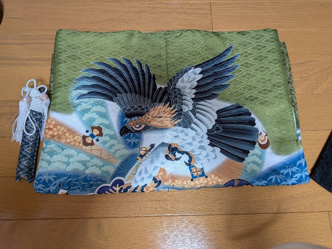 フルセット＊七五三着物 鷹の刺繍 緑色