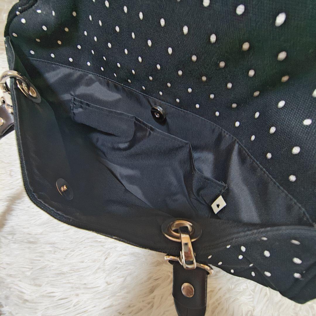 希少 美品　あやの小路 がま口ビックボストントートバッグ　ドット　黒　特大