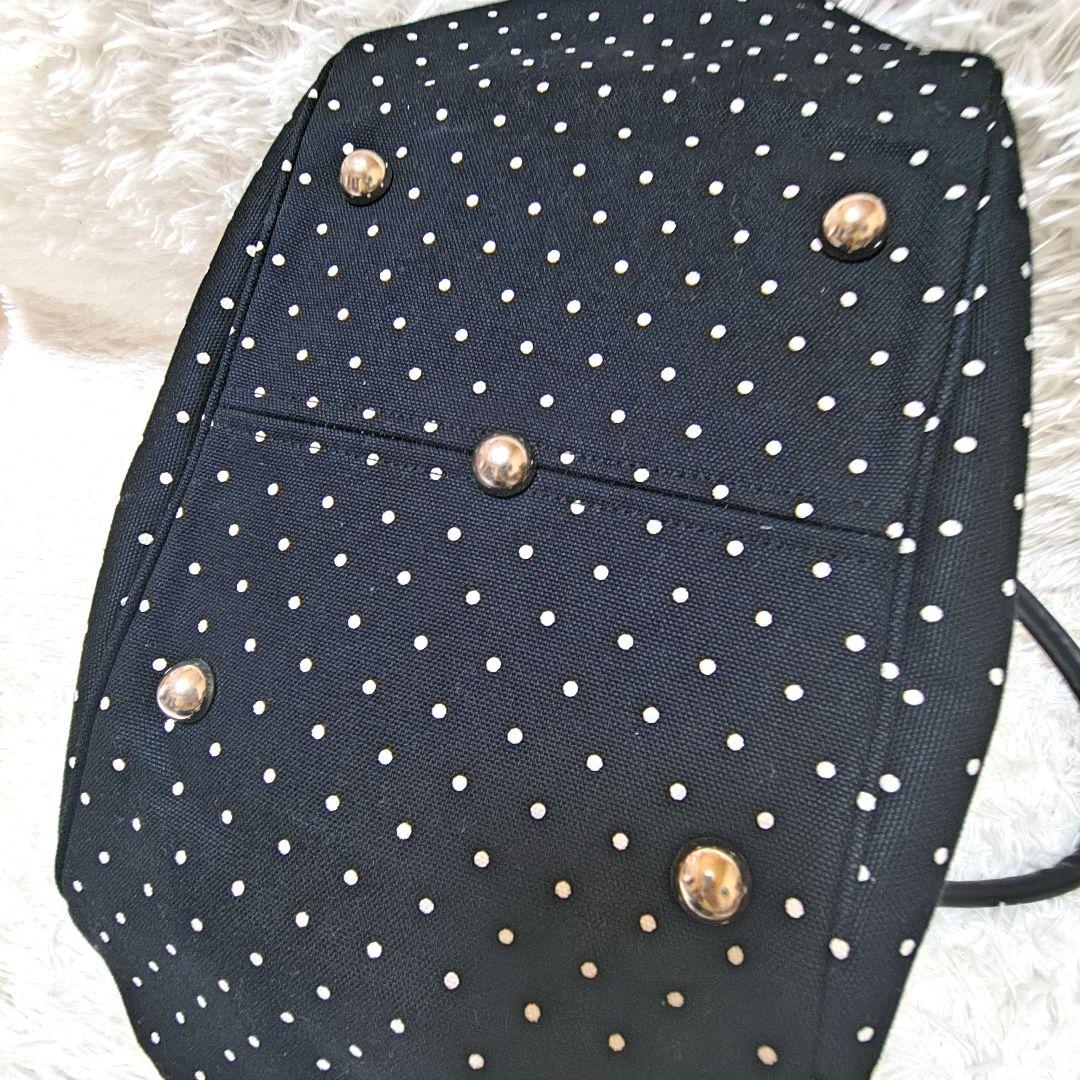 希少 美品　あやの小路 がま口ビックボストントートバッグ　ドット　黒　特大