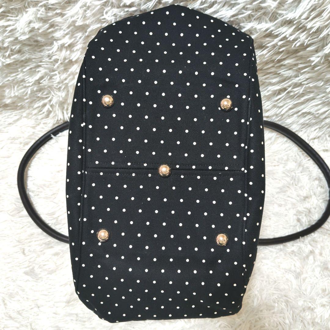 希少 美品　あやの小路 がま口ビックボストントートバッグ　ドット　黒　特大