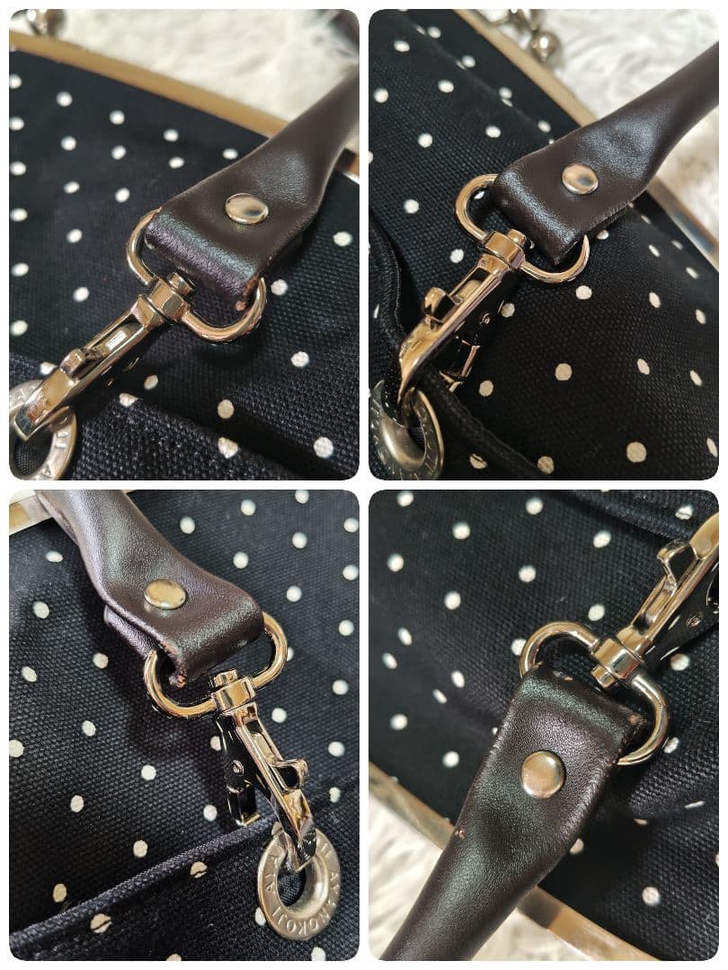 希少 美品　あやの小路 がま口ビックボストントートバッグ　ドット　黒　特大