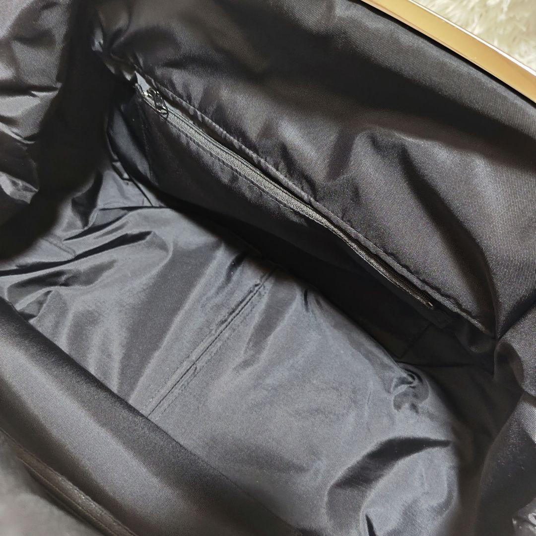 希少 美品　あやの小路 がま口ビックボストントートバッグ　ドット　黒　特大