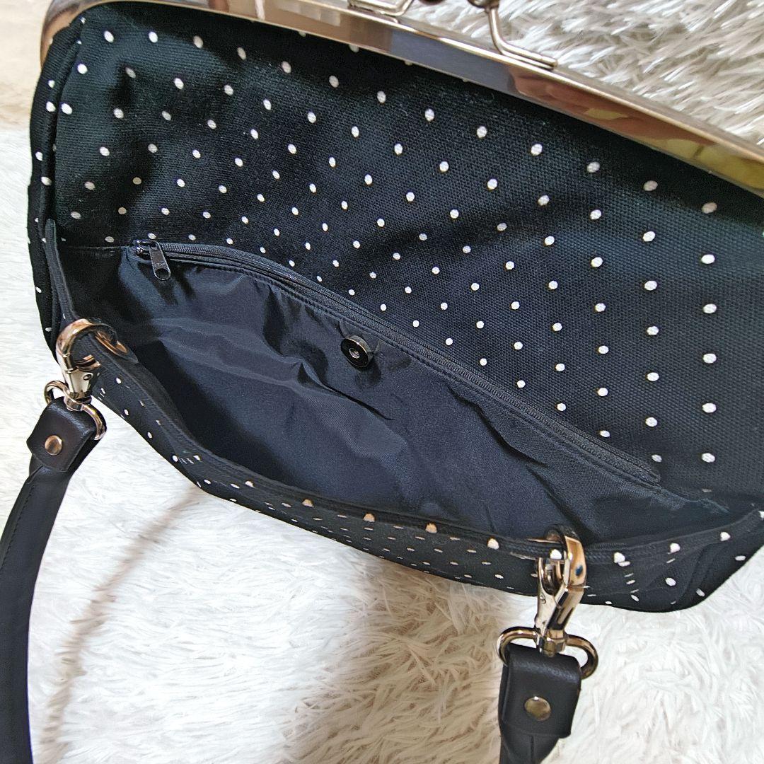 希少 美品　あやの小路 がま口ビックボストントートバッグ　ドット　黒　特大