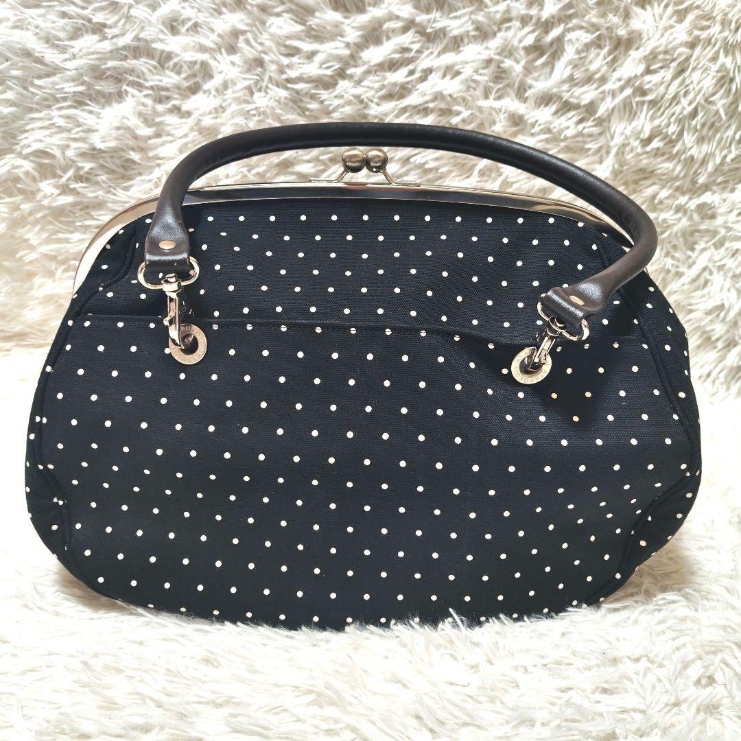希少 美品　あやの小路 がま口ビックボストントートバッグ　ドット　黒　特大