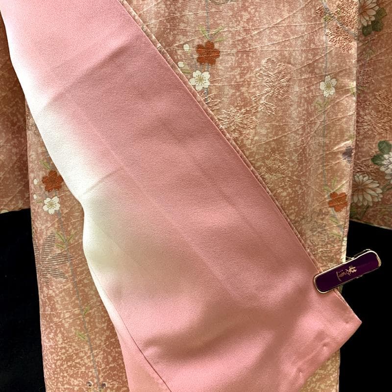 509ag31□七五三 七歳 女児 着物&袋帯 菊 梅 くすみピンク□美品